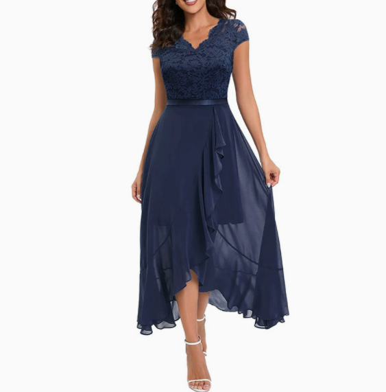 MICKSS Elegant Black Lace Maxi Dress for Women