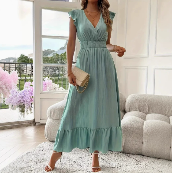 MICKSS Elegant V-Neck Maxi Dress for Women