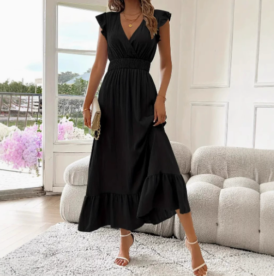 MICKSS Elegant V-Neck Maxi Dress for Women