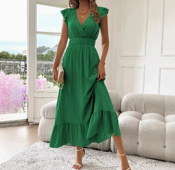 MICKSS Elegant V-Neck Maxi Dress for Women