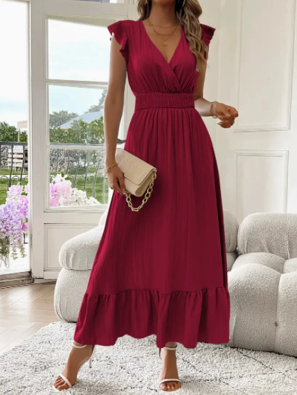 MICKSS Elegant V-Neck Maxi Dress for Women