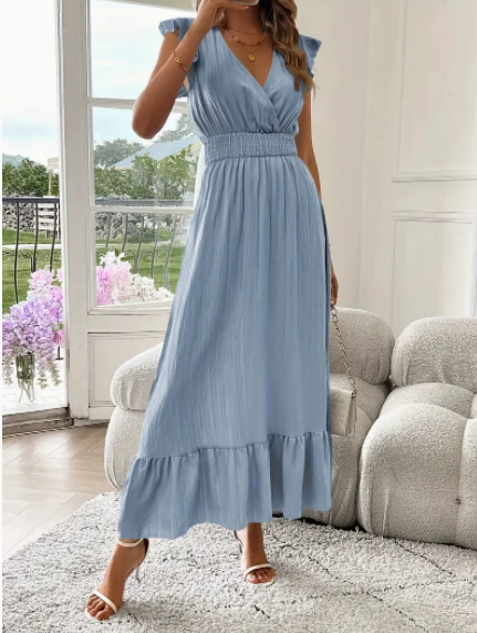 MICKSS Elegant V-Neck Maxi Dress for Women