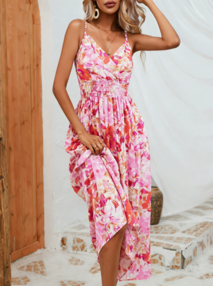 MICKSS Bohemian Maxi Jurk met Smock Taille voor Dames