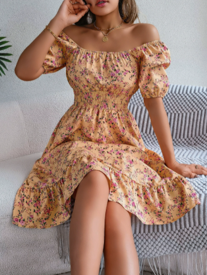 MICKSS Bloemen Off-Shoulder Midi Jurk voor Dames